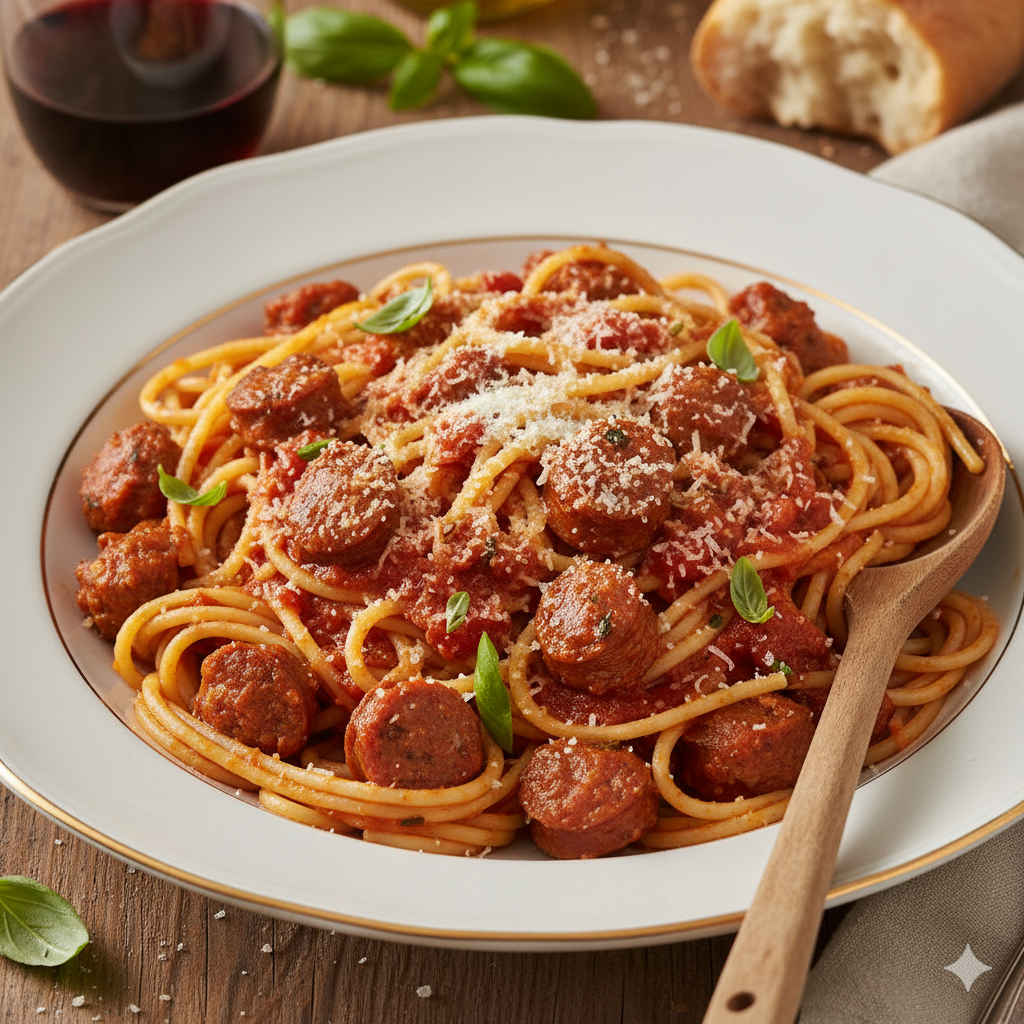 Spaghetti con salchichas